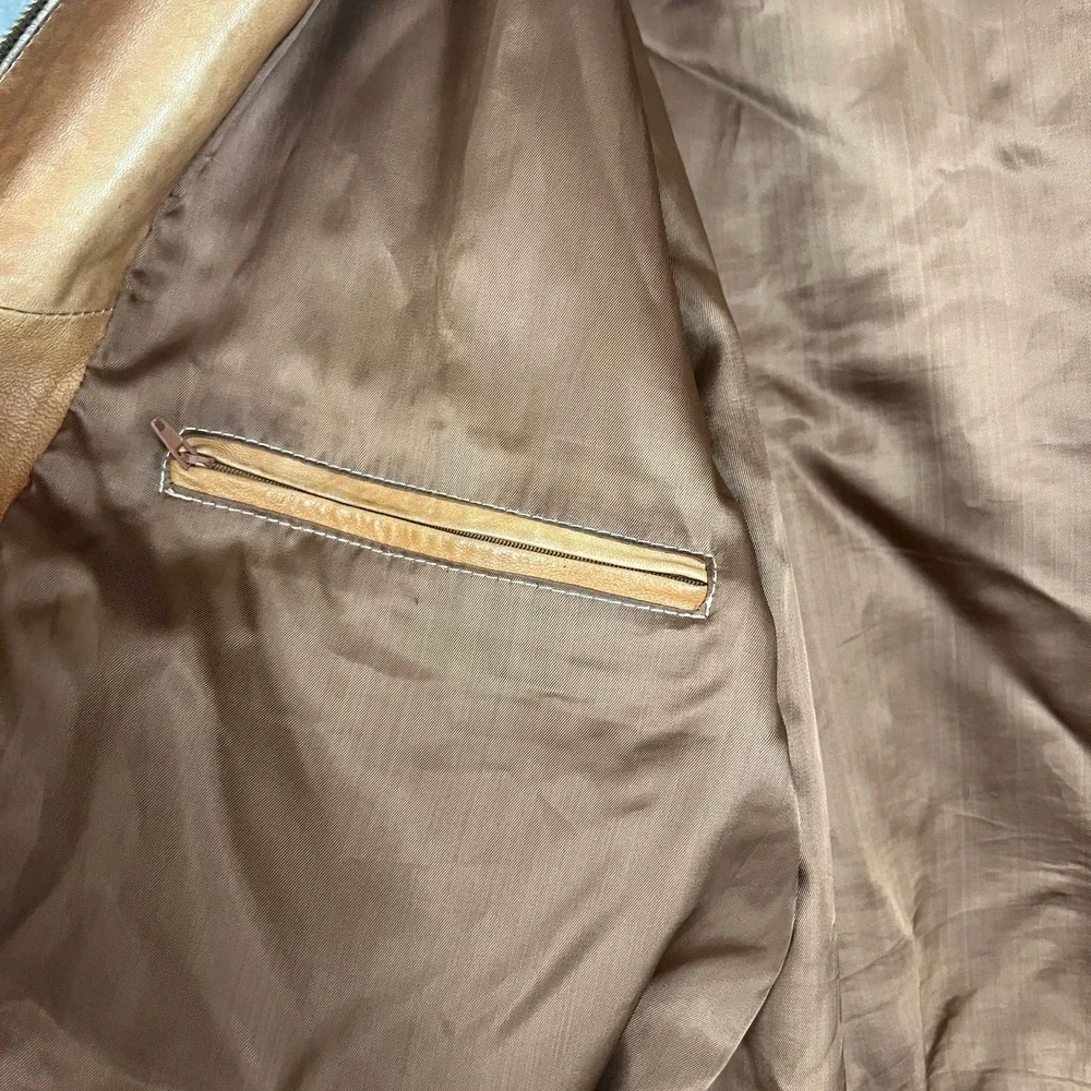 Vintage Vera Pelle Leather Bomber Jacket Mens‎ 52 Made In Italy Viscose Wool